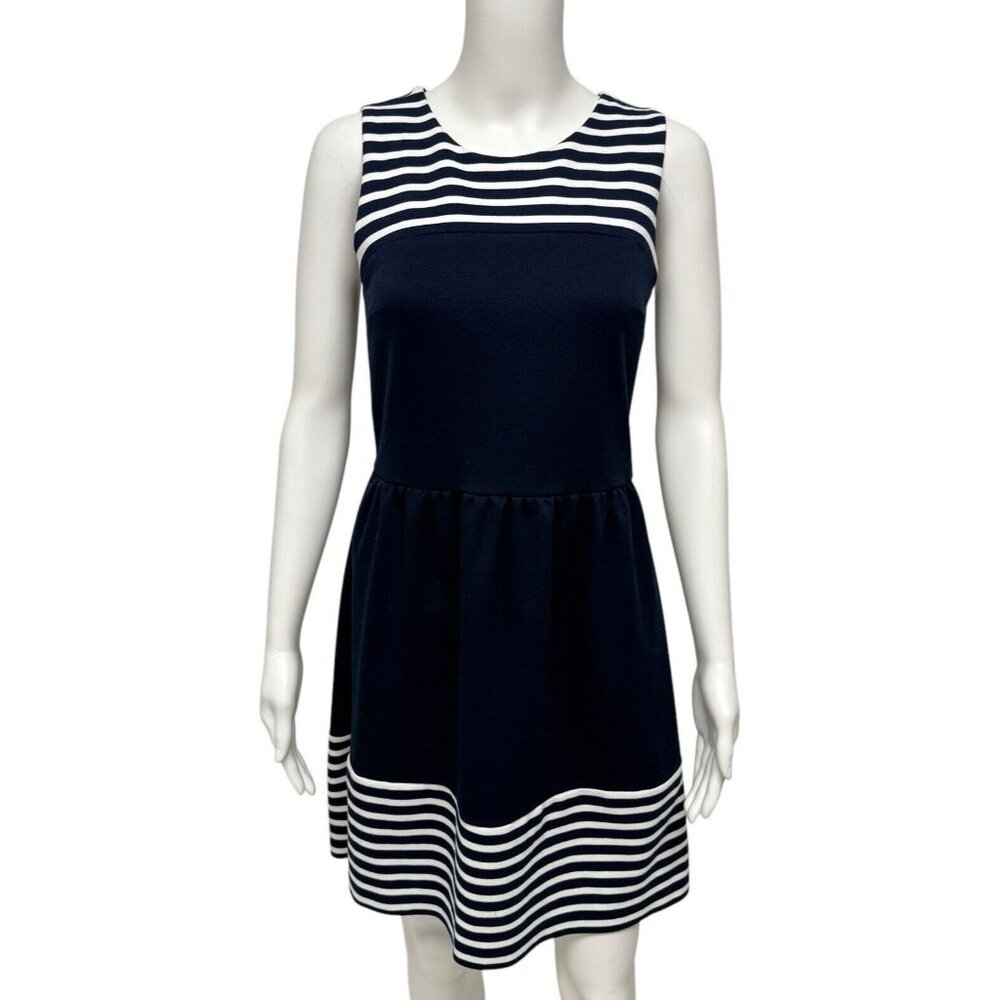 LOFT Ann Taylor women's A line dress navy blue striped sleeveless size 0